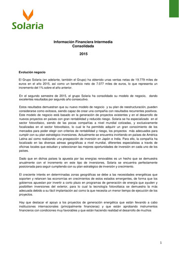 Thumbnail Solaria Energía Financial Report 2015