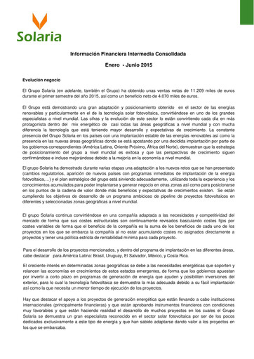 Thumbnail Solaria Energía Half-year Report 2015-h1