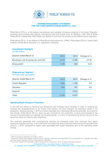 Vorschaubild Philip Morris ČR Quartalsbericht 2015-q1