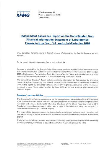 Miniature Laboratorios Farmaceuticos Rovi Rapport ESG 2020