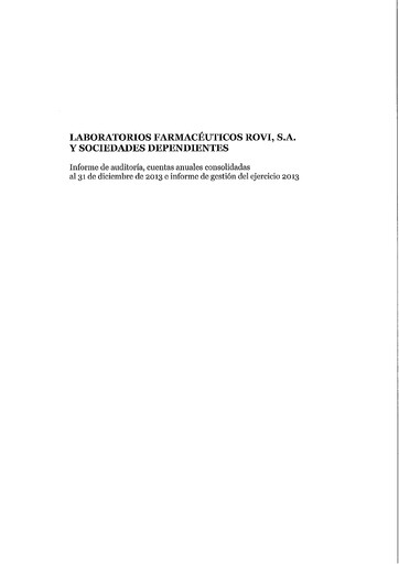 Thumbnail Laboratorios Farmaceuticos Rovi Financial Statement 2013