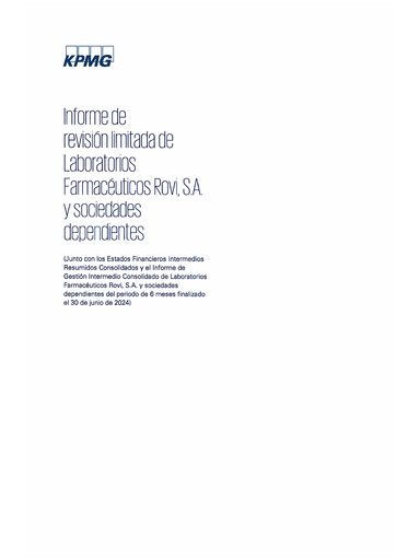 Miniature Laboratorios Farmaceuticos Rovi Rapport semestriel 2024-h1