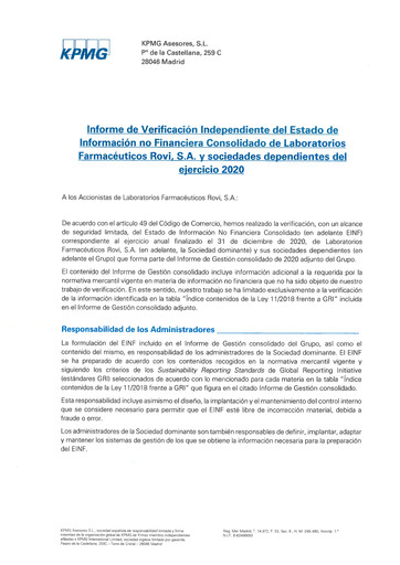 Miniature Laboratorios Farmaceuticos Rovi Rapport de durabilité 2020