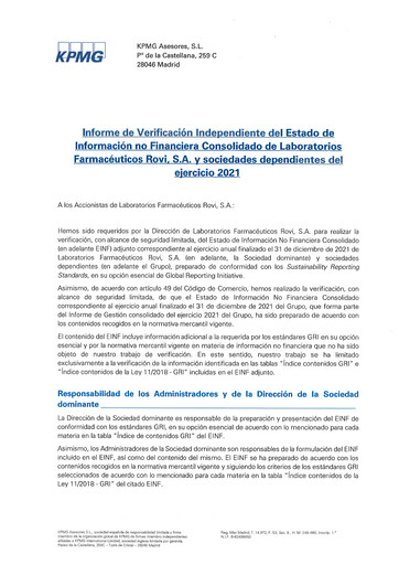 Miniature Laboratorios Farmaceuticos Rovi Rapport de durabilité 2021