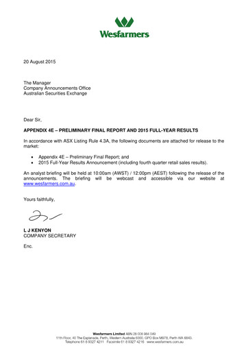 Miniature Wesfarmers
 Rapport financier 2015