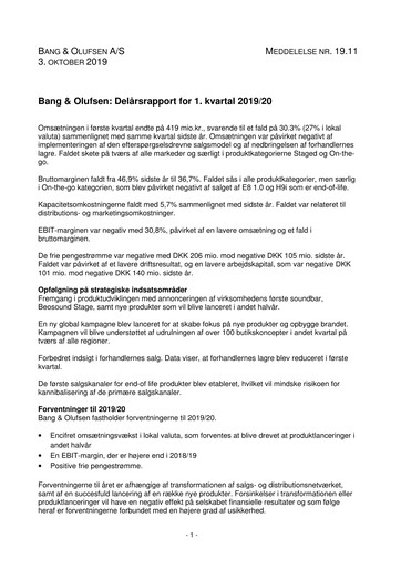 Thumbnail Bang & Olufsen A/S Quarterly Report 2019-q1