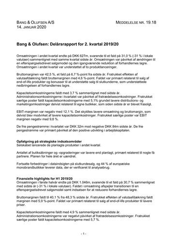 Thumbnail Bang & Olufsen A/S Quarterly Report 2019-q2