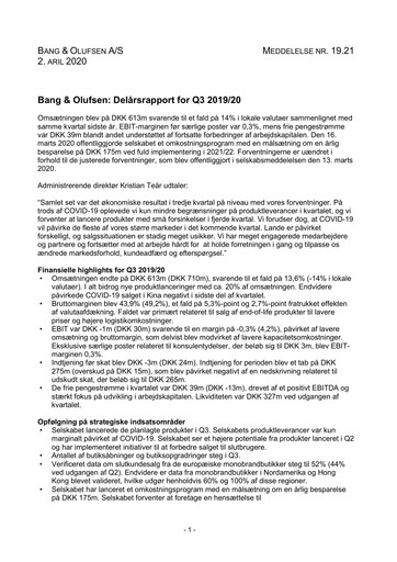 Thumbnail Bang & Olufsen A/S Quarterly Report 2019-q3