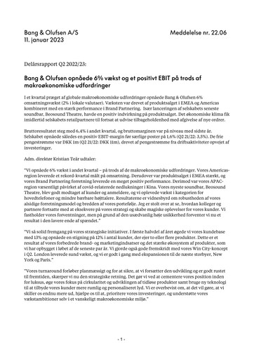 Thumbnail Bang & Olufsen A/S Quarterly Report 2022-q2