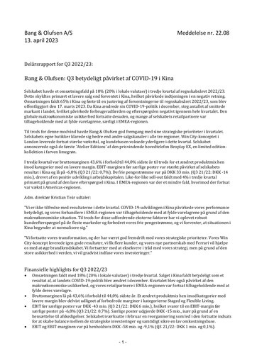 Thumbnail Bang & Olufsen A/S Quarterly Report 2022-q3