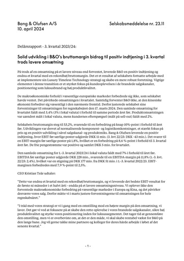Thumbnail Bang & Olufsen A/S Quarterly Report 2023-q3