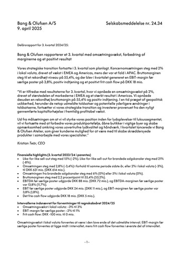 Thumbnail Bang & Olufsen A/S Quarterly Report 2024-q3