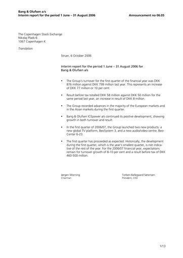 Thumbnail Bang & Olufsen A/S Quarterly Report 2006-q1