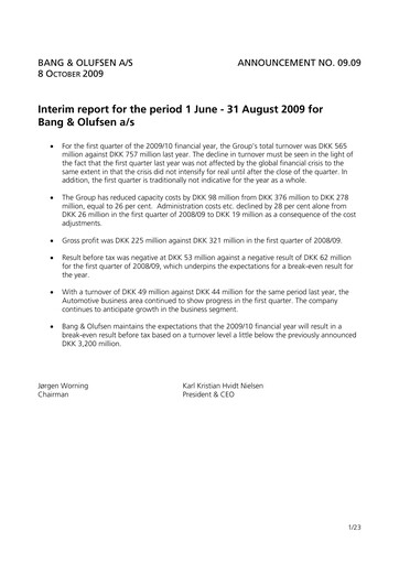 Thumbnail Bang & Olufsen A/S Quarterly Report 2009-q1