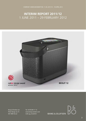 Thumbnail Bang & Olufsen A/S Quarterly Report 2011-q3