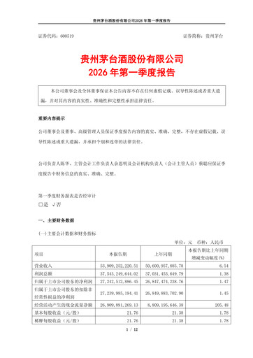 Thumbnail Kweichow Moutai Quarterly Report 2026-q1