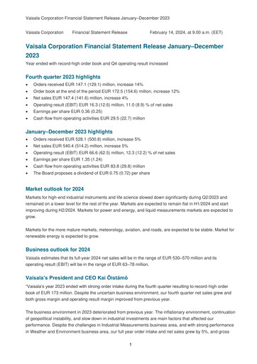 Thumbnail Vaisala
 Financial Statement 2023