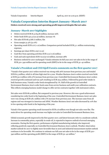 Thumbnail Vaisala
 Quarterly Report 2017-q1