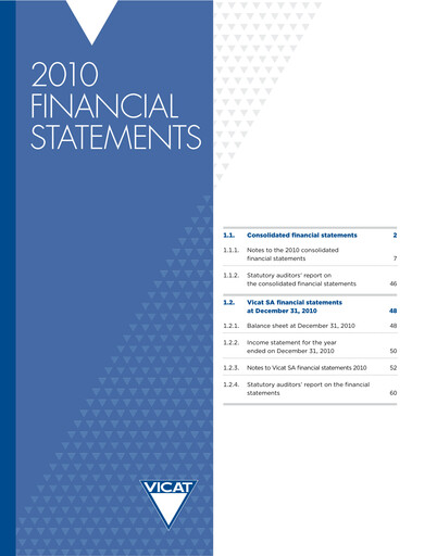 Thumbnail Vicat S.A. Financial Statement 2010