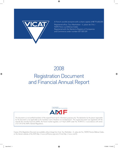 Thumbnail Vicat S.A. Universal Registration Document 2008