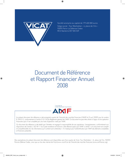Thumbnail Vicat S.A. Universal Registration Document 2008