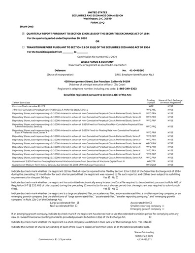 Thumbnail Wells Fargo Quarterly Report 2020-q3