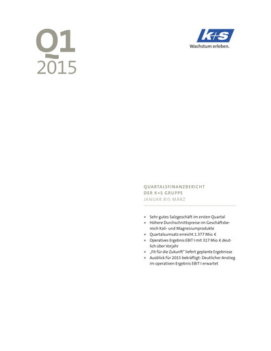 Miniature K+S
 Rapport trimestriel 2015-q1