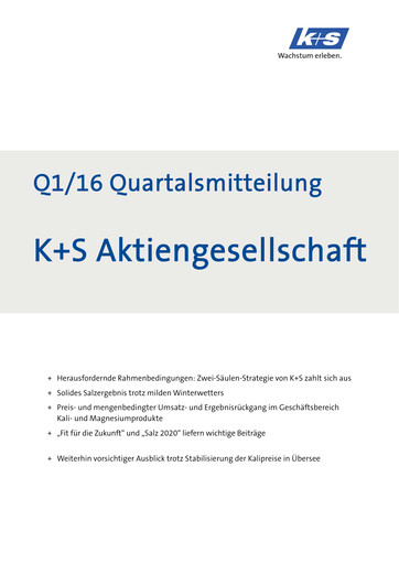 Miniature K+S
 Rapport trimestriel 2016-q1