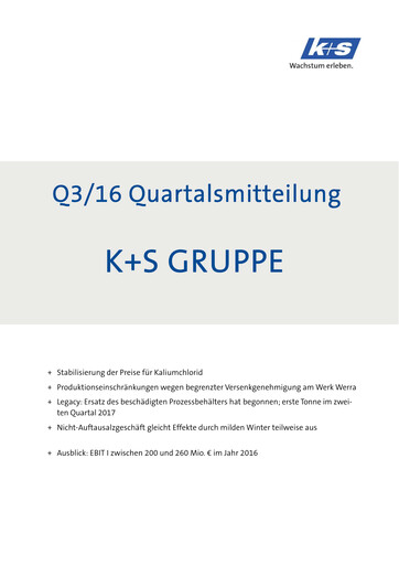Miniature K+S
 Rapport trimestriel 2016-q3