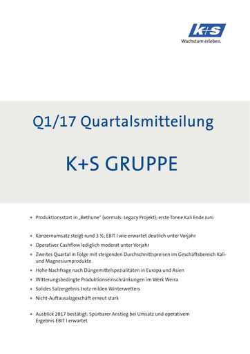 Miniature K+S
 Rapport trimestriel 2017-q1