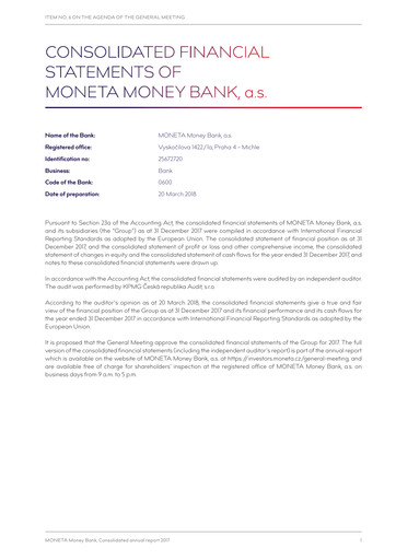 Thumbnail MONETA Money Bank Financial Statement 2017