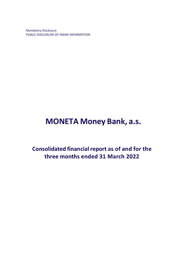 Thumbnail MONETA Money Bank Quarterly Report 2022-q1