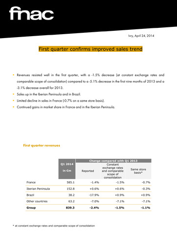 Thumbnail Fnac Darty Quarterly Report 2014-q1