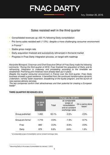 Thumbnail Fnac Darty Quarterly Report 2016-q3