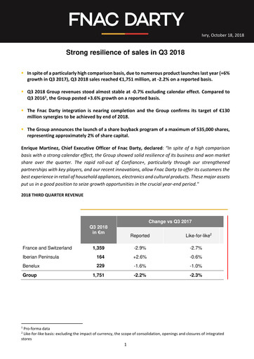 Thumbnail Fnac Darty Quarterly Report 2018-q3