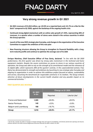 Thumbnail Fnac Darty Quarterly Report 2021-q1