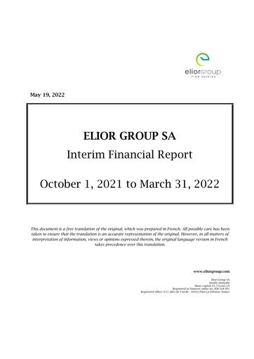 Miniature Elior Group Rapport semestriel 2021-2022