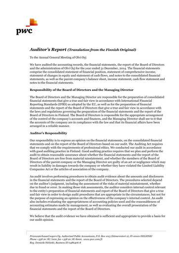 Thumbnail Olvi plc Annual Report 2014