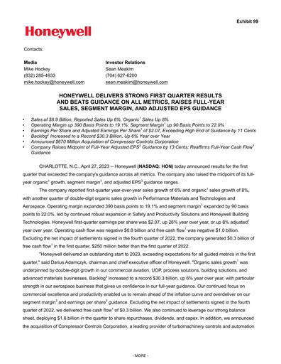 Thumbnail Honeywell Quarterly Report 2023-q1