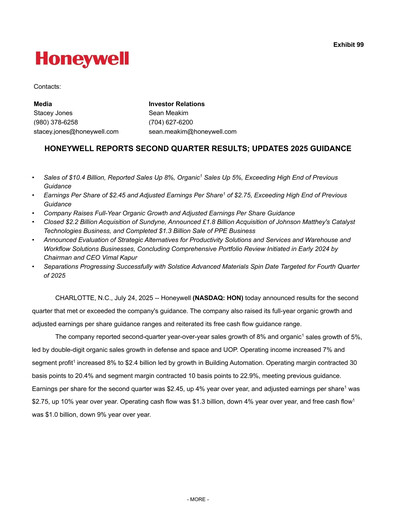 Thumbnail Honeywell Quarterly Report 2025-q2
