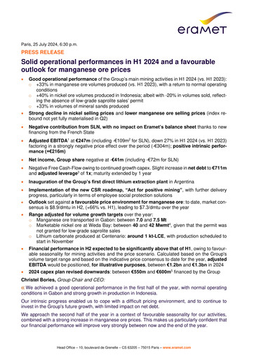 Thumbnail Eramet Half-year Report 2024-h1