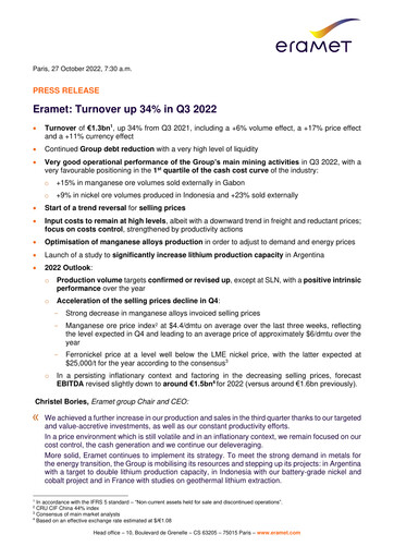 Thumbnail Eramet Quarterly Report 2022-q3