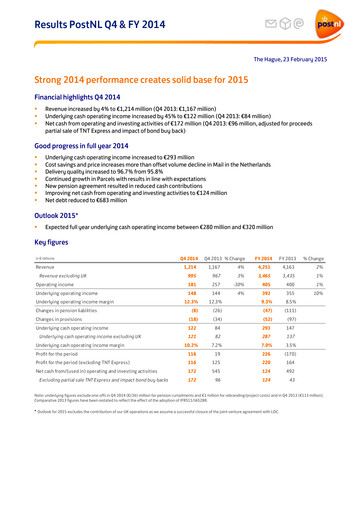 Thumbnail PostNL Financial Statement 2014