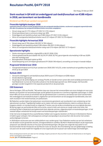 Thumbnail PostNL Financial Statement 2018