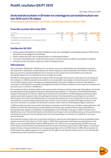 Thumbnail PostNL Financial Statement 2019