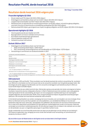 Thumbnail PostNL Quarterly Report 2016-q3