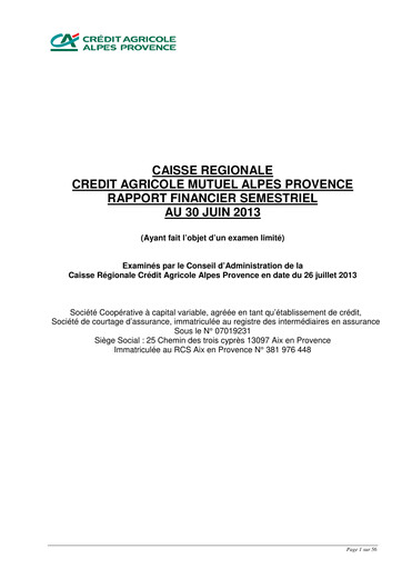 Miniature Caisse Régionale de Crédit Agricole Mutuel Alpes Provence Rapport semestriel 2013-h1