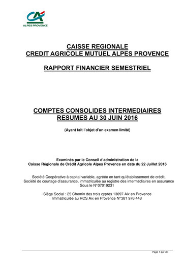 Miniature Caisse Régionale de Crédit Agricole Mutuel Alpes Provence Rapport semestriel 2016-h1