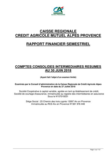Miniature Caisse Régionale de Crédit Agricole Mutuel Alpes Provence Rapport semestriel 2018-h1
