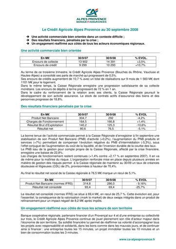 Miniature Caisse Régionale de Crédit Agricole Mutuel Alpes Provence Rapport trimestriel 2008-q3